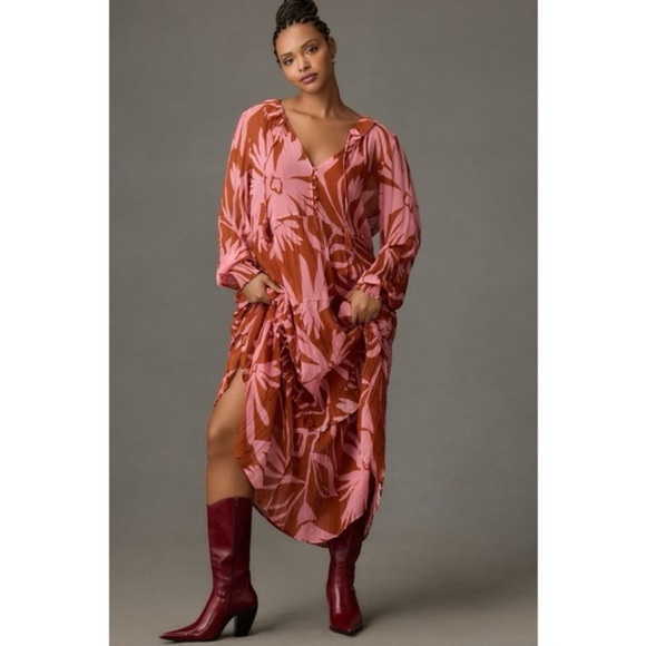 Anthropologie Dresses & Skirts - ANTHROPOLOGIE Sz Medium The Marais Chiffon Maxi Dress Medium Orange Motif